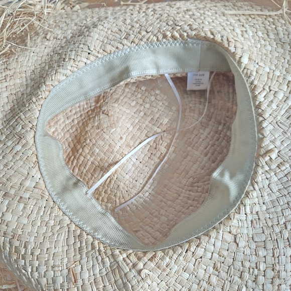 Nordstrom Brand Straw Fringe Black Trim Adjustable Hat One Size - Picture 6 of 8